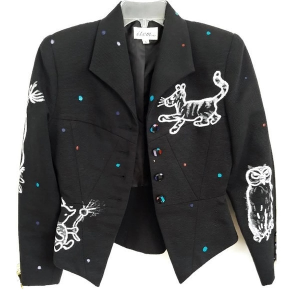 Vintage USA Jacket Blazer Black Hand Painted Winnie The Pooh